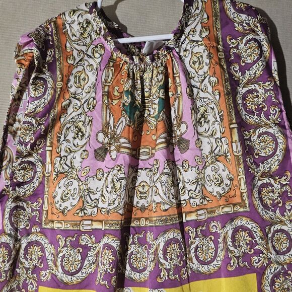 MNG Mango Baroque Print Blouse Women Sz 8 Sleeveless Colorful  Dressy Versatile - Picture 2 of 10